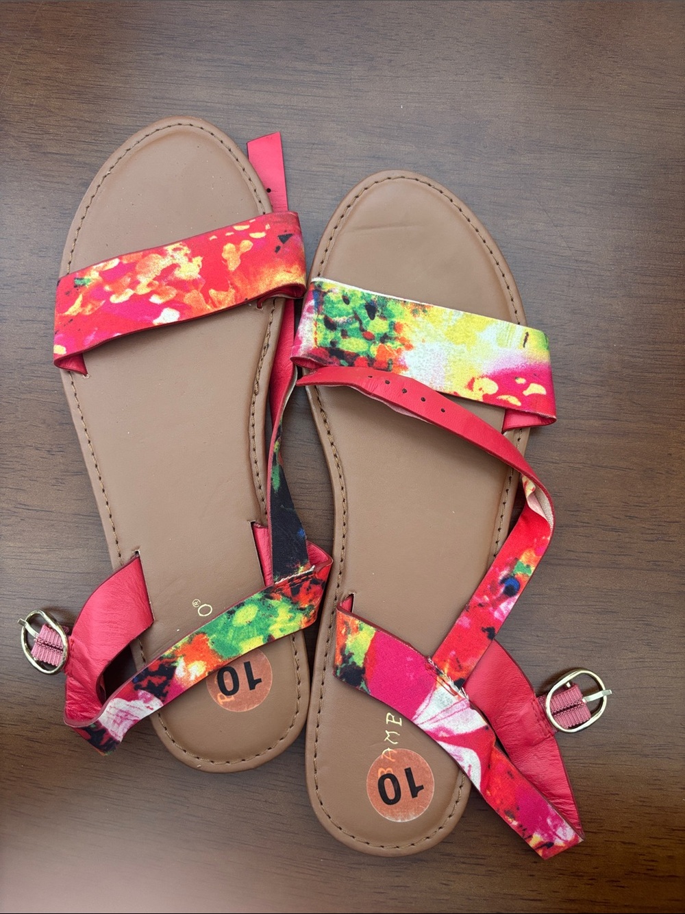 Women’s Floral Red Strappy Flat Sandals